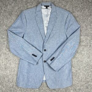 42R Banana Republic Men Blazer Coat Slim Fit Seersucker Blue Linen Cotton Blend